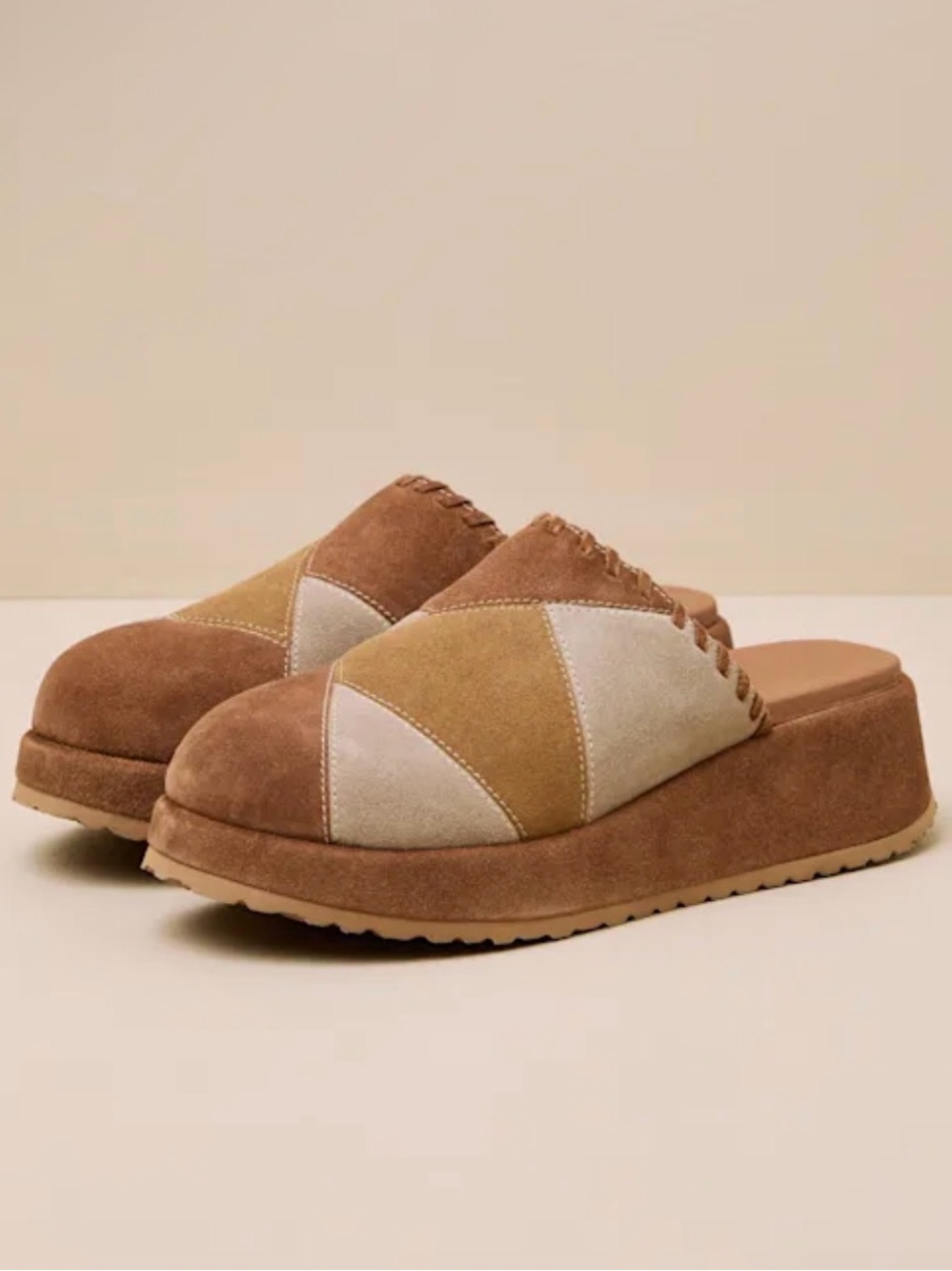 NEW Seychelles Whammy Brown Multi Patchwork Suede Platform Mule Clogs